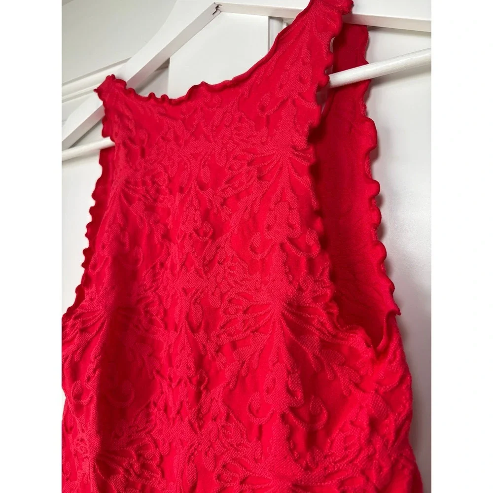 Free People Here For You Cropped Cami Tank Top M/L Red Textured Floral Lace - Picture 8 of 8
